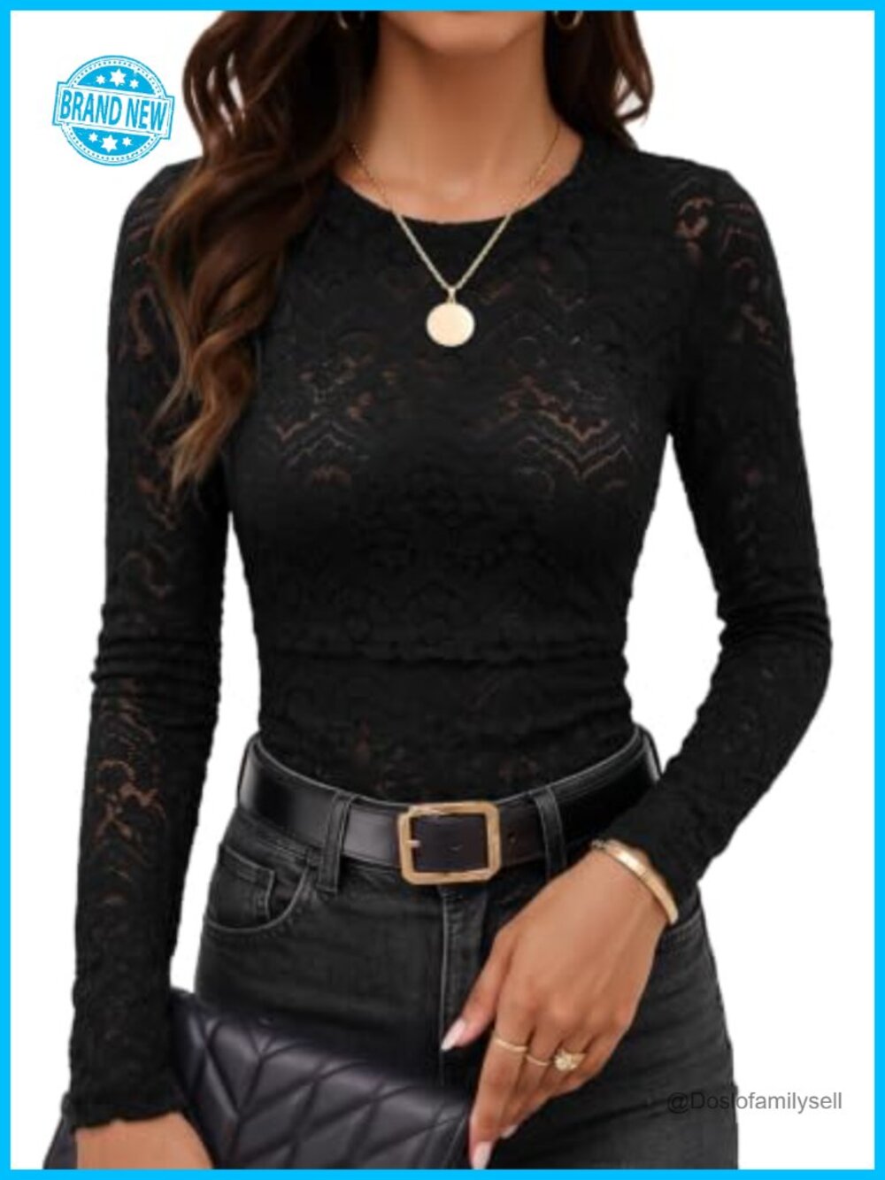 Sheer Mesh Lace Blouse Floral Long Sleeve Slim Fit Crewneck Top